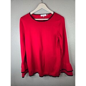 Calvin Klein Women's Red and Black Knit Long Sleeve Sweater Size Small NWT